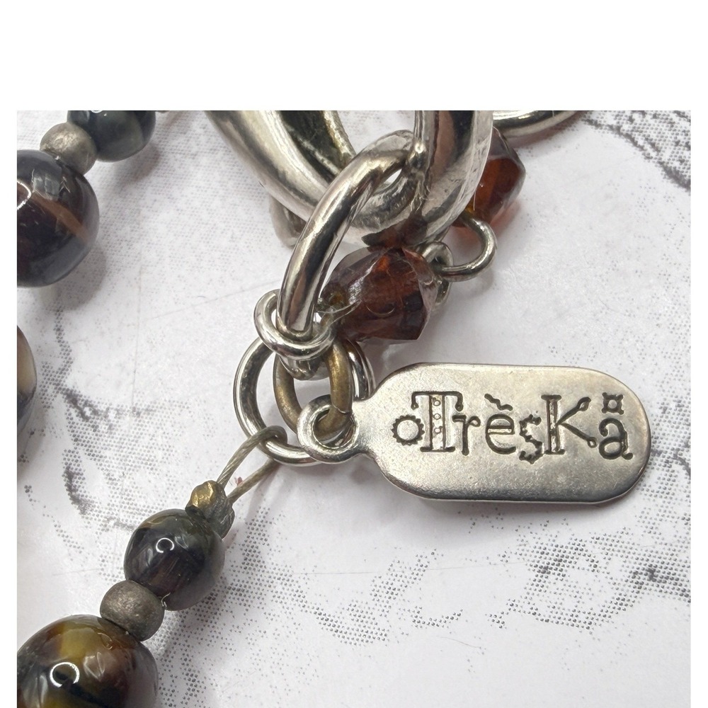 Treska Statement Necklace Large Pendant Mixed Media Beaded Boho Natural Stones - Picture 4 of 7
